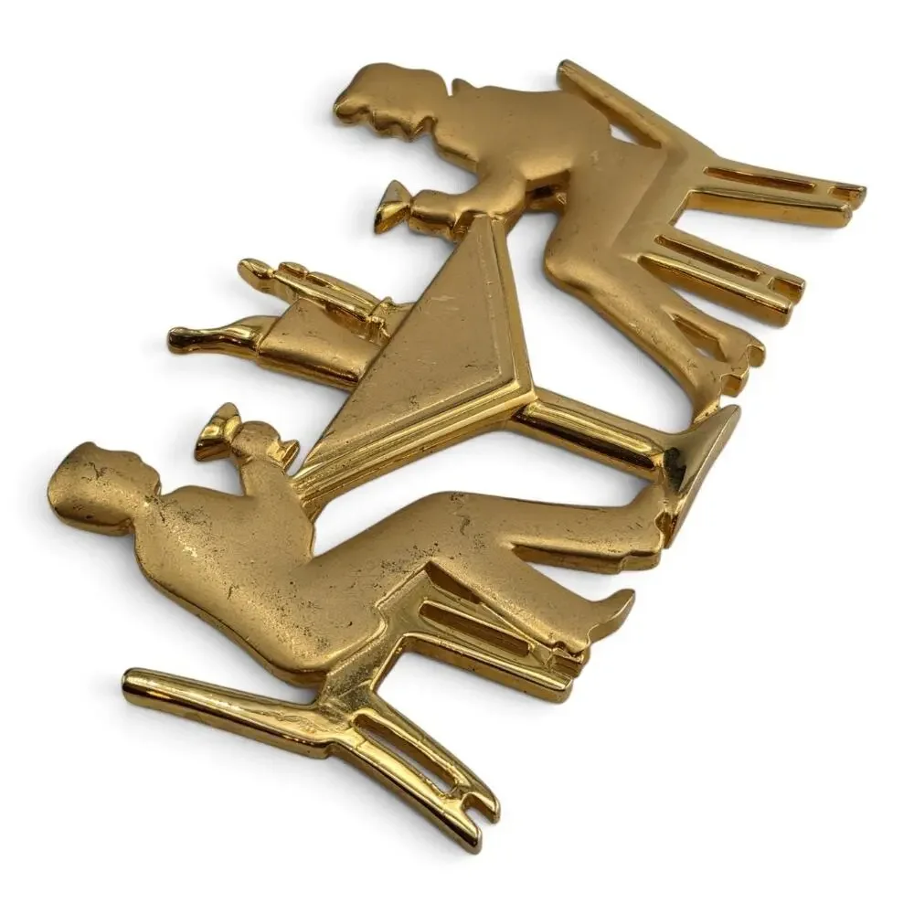 Vintage JJ Jonette Cocktail Couple Brooch Gold Tone Figural Pin 2.5